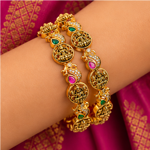Matte Finishing With Lord Lakshmi Designed Bangle - Image 4