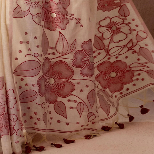 Beige Chanderi Cotton Woven Saree - Image 3