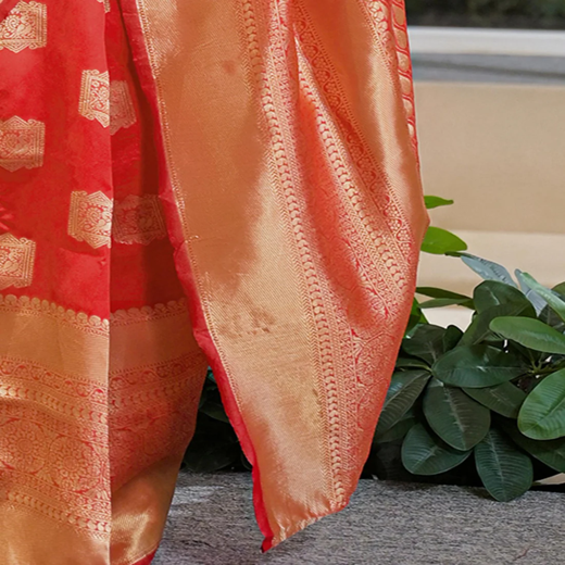 Red Silk Woven Banarasi Saree - Image 3
