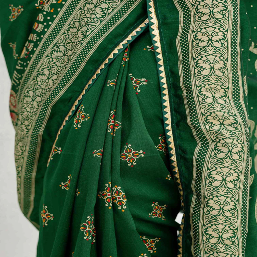 Green Silk Foil Printed Saree - Image 3