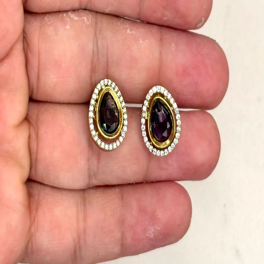 Premium Three layered AD Stones With purple stone Necklace - Image 3