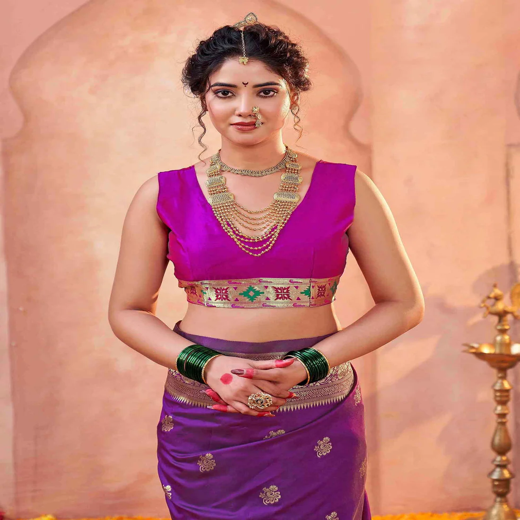 Dark Purple Silk Woven Paithani Saree - Image 2