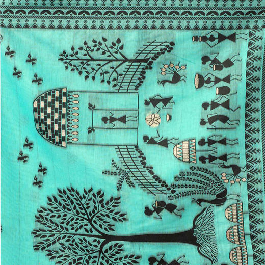 Turquoise Chanderi Woven Saree - Image 3