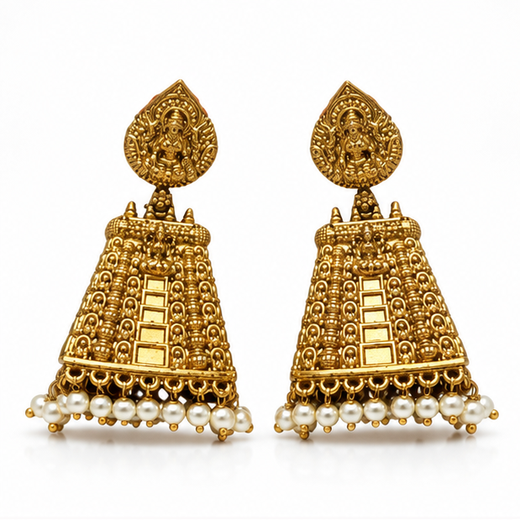 Matte Finishing Temple Design With Lord Lakshmi Design Earring