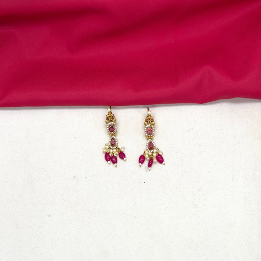 Polki Kundan Pink stone With Pearls drop Short Necklace - Image 3