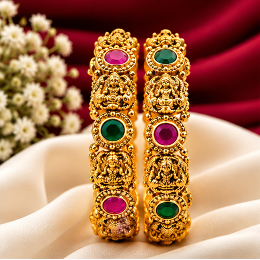 Matte Finishing With Lord Lakshmi And White Stones Bangle