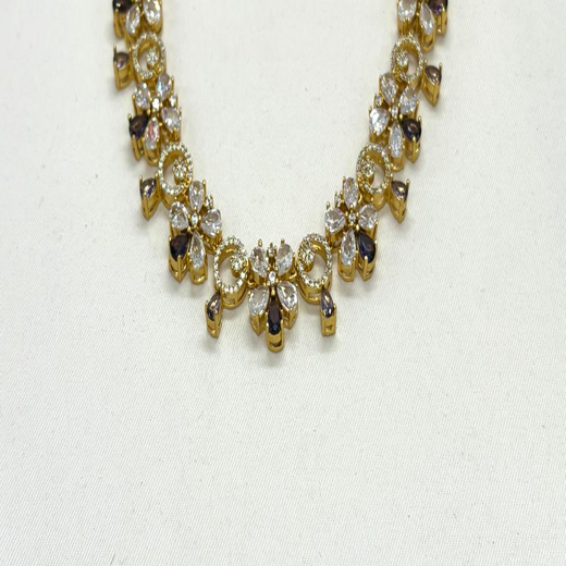 Gold-plated American Diamond Purple Stones Short Necklace - Image 2