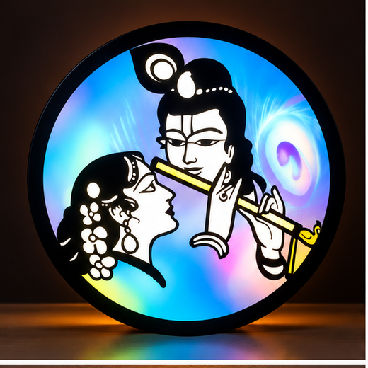 Radha Krishna Jai Shree Lighting Wall Hanging For Decoration (Size: 8.5 Inch)