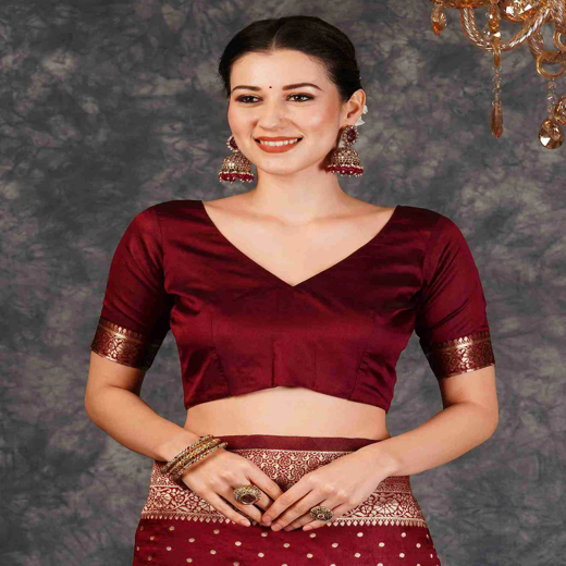 Maroon Silk Woven Banarasi Saree - Image 3