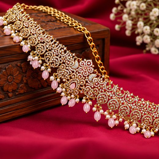 Victorian Finishing With Pink Stones And Peacock Deigned Vaddanam - Image 3