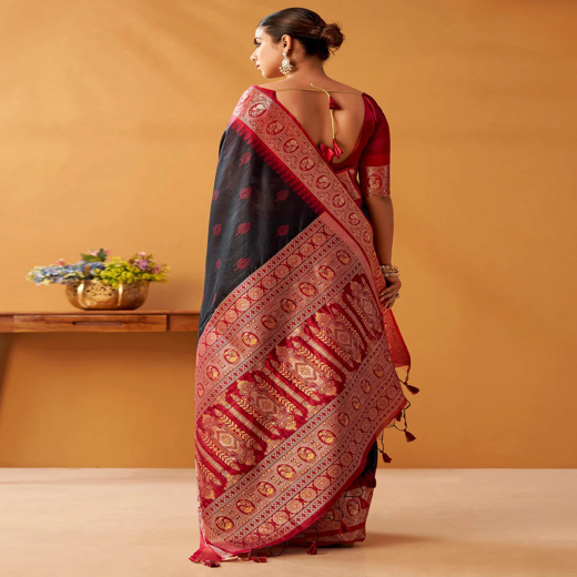 Black Silk Woven Kanjivaram Saree - Image 4