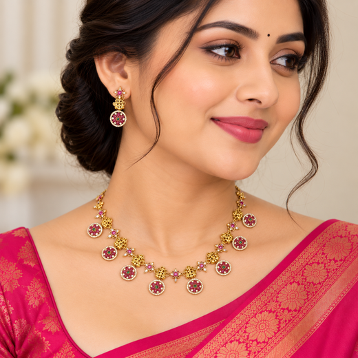 Matte finishing flower design with lord Lakshmi short Necklace - Image 4