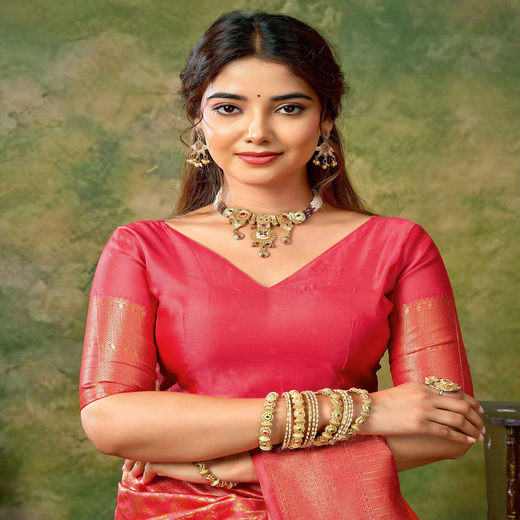 Rani Pink Silk Woven Banarasi Saree - Image 2