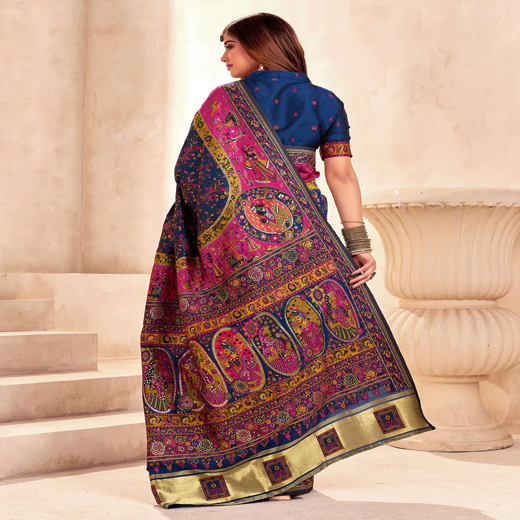 Navy Blue Silk Woven Patola Saree - Image 4