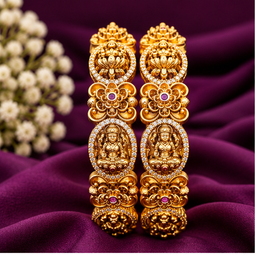 Matte Gold Bangles With White Stones | Rajkamal NX