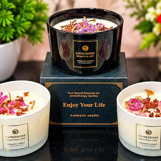 Beautiful Decorative Premium Aroma Glass Candle With Real Flowers (Size: 4*2.5 Inch) (1 Piece) 🕯️ - Image 4