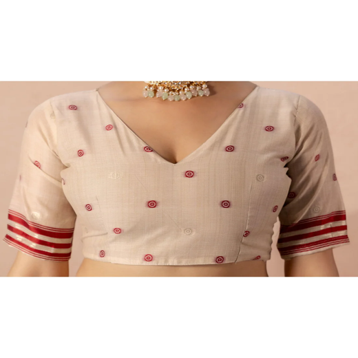 Beige Chanderi Cotton Woven Saree - Image 2