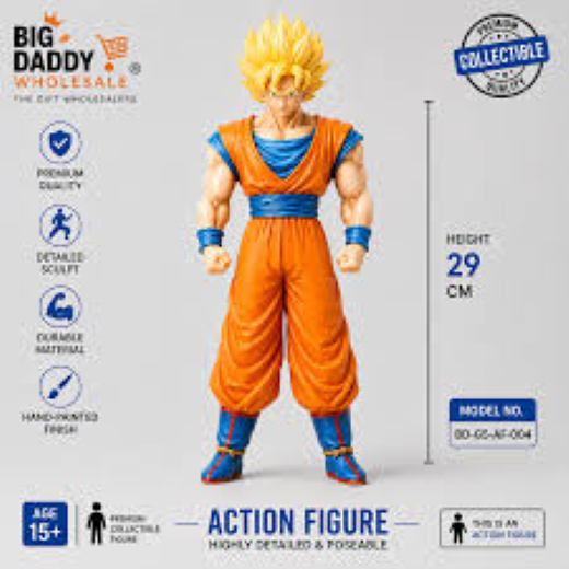 Goku g With yellow Hair with dark orange dress blue shirt 29 cm