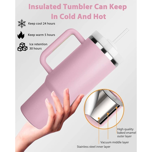 Tumbler Vacuum Sealed Cup with Handle,Straw and Lid - Image 2