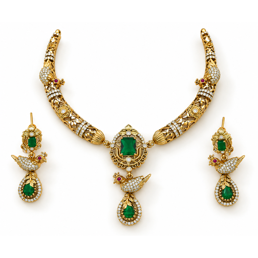Peacock design with AD Green Zircon & Moissanite Stones - Image 3