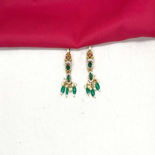 Polki Kundan Green Beads With Pearls drop Short Necklace - Image 4