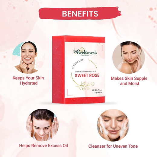 Organic, Mesmerizing, and Natural Glycerin Made Sweet Rose Soap For Men Women Pack of 4 - Image 4