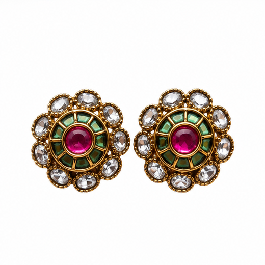 Matte Finish Multi Stones Studs Earring