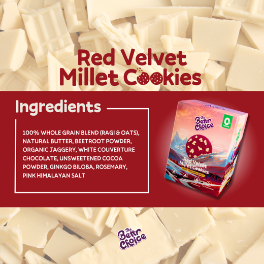 The Bettr Choice Red Velvet Millet Cookies: 100% Whole Grain Blend (Ragi & Oats), Natural Butter, Beetroot Powder, Organic Jaggery, Ginkgo Biloba, No Added Refined Sugar - Healthy Snack - 2 Pack - Image 4