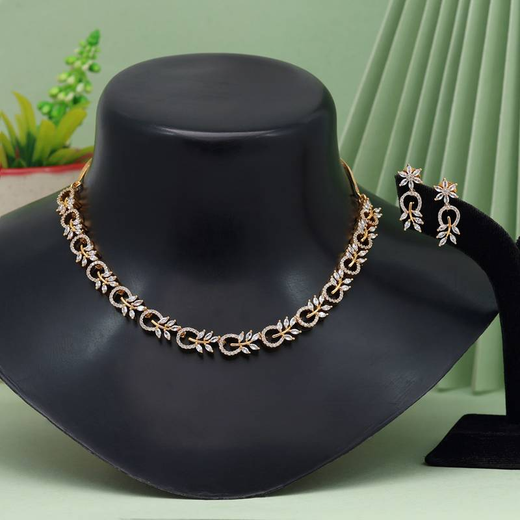 Zircon stones in a floral and leaf-inspired motif short Necklace - Image 4