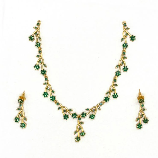 Alloy Green Crystal Floral vine design Short Necklace