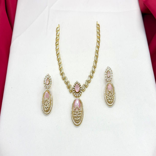 Two-tone finish pink  zircon beaded Short Necklace