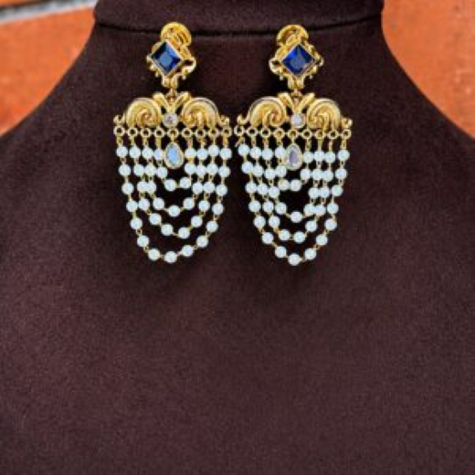 Matte Finish Pearl Drop Earrings with Purple Stone | Artificial Jewellery