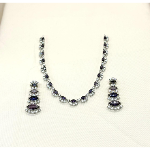 Silver finishing Purple Stone Short Necklace