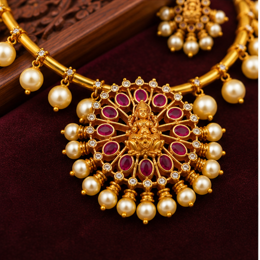 Premium Ruby Stone Goddess Statement Necklace - Image 3