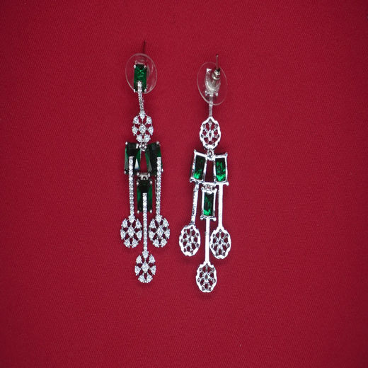 Silver Short Necklace with Green Stones | Artificial Jewellery - Image 3