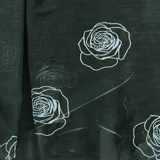 Dark Green Cotton Linen Printed Saree - Image 3