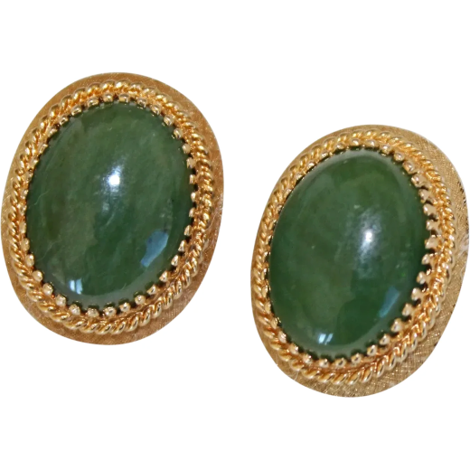 Vintage Mint-Green Moissanite Stone carved gold-tone clip-on earring - Image 4