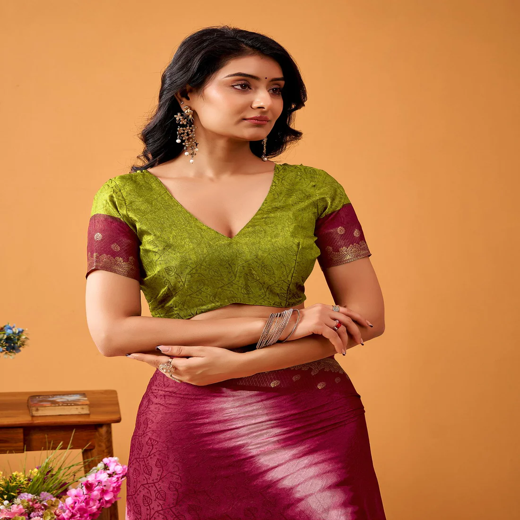 Maroon Silk Woven Printed Saree - Image 2