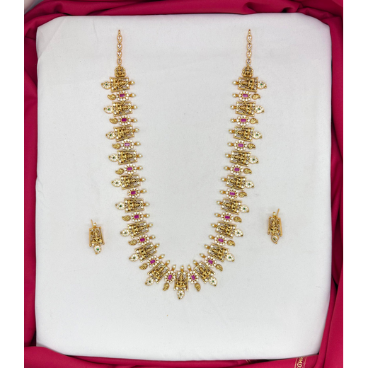 Matte finishing Lord Lakshmi with pink stones long haram - Image 2