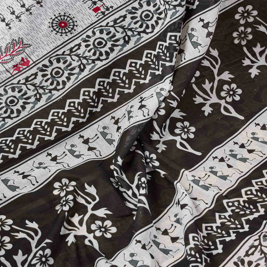 Ready To Wear White Cotton Printed Saree - Image 3