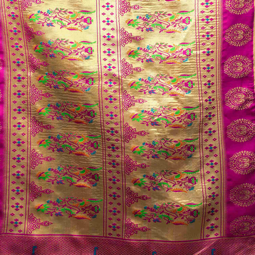 Teal Blue Silk Woven Paithani Saree - Image 3