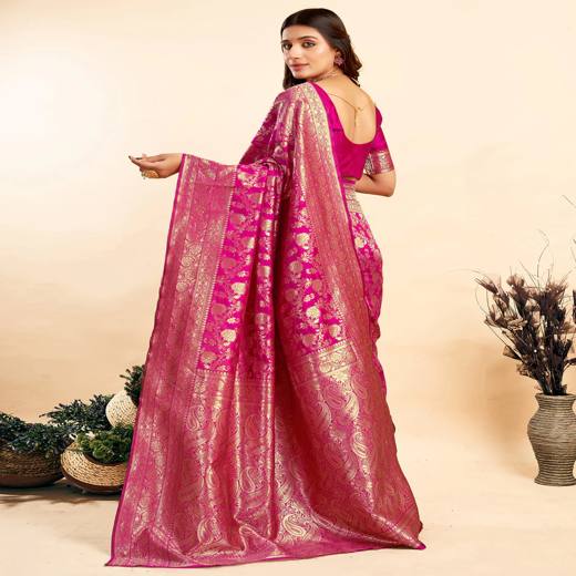 Rani Pink Silk Woven Banarasi Saree - Image 4