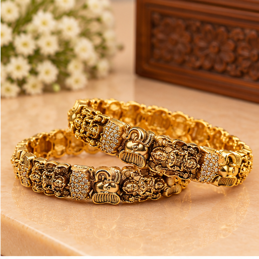 Nakshi Finishing Elephant Design With Lord Lakshmi Open-Able Bangle - Image 2