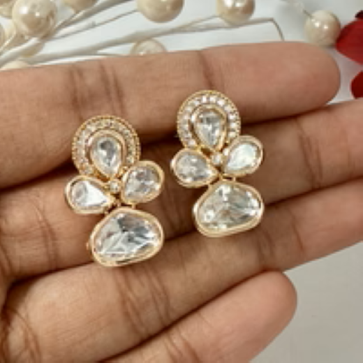 Rose-Gold Polki Diamonds studs - Image 2