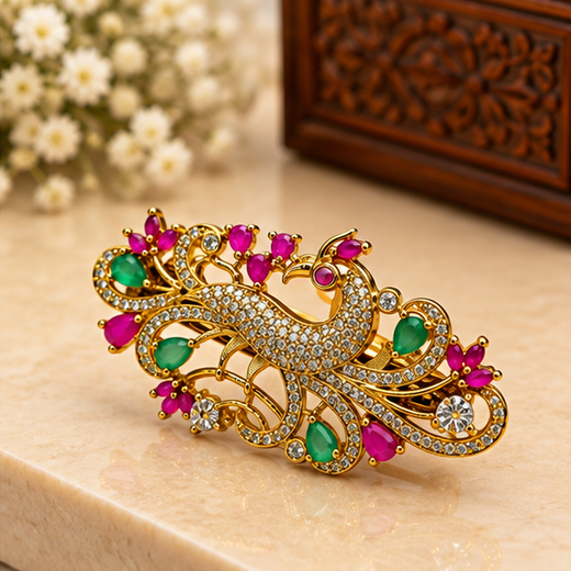 Peacock Design Ruby Stones Hair Clip - Image 2
