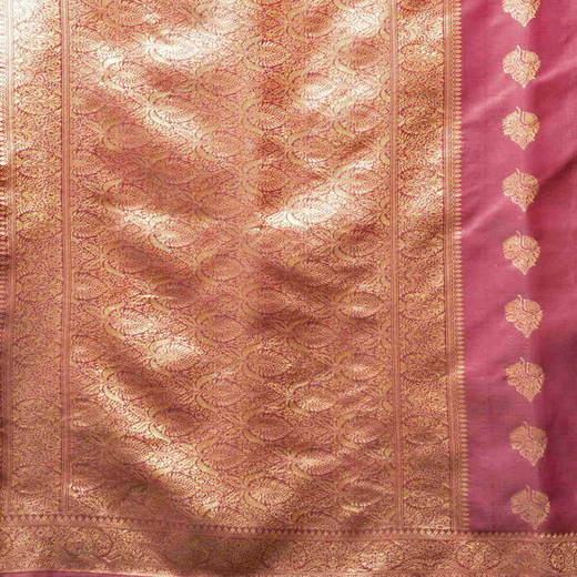 Dark Coral Pink Silk Woven Banarasi Saree - Image 3