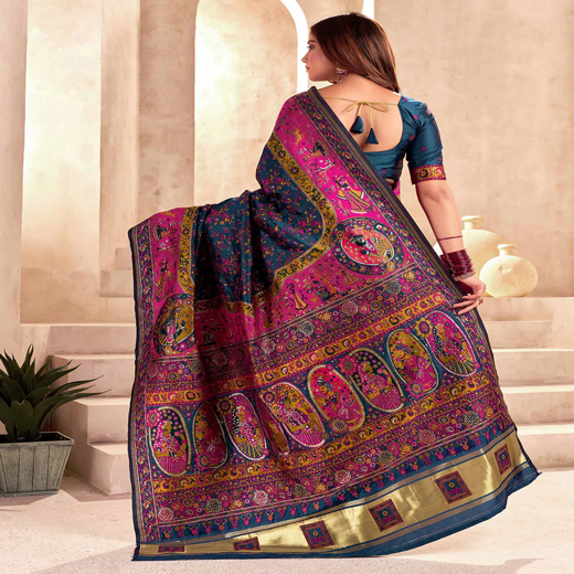 Rama Blue Silk Woven Patola Saree - Image 4