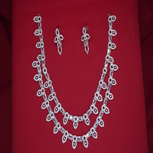 Silver Short Necklace with White Stones Artificial Jewellery