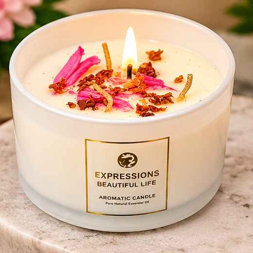 Beautiful Decorative Premium Aroma Glass Candle With Real Flowers (Size: 4*2.5 Inch) (1 Piece) 🕯️ - Image 3