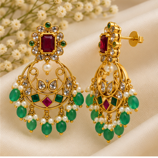 Ruby Green Chandelier Earrings - Image 2